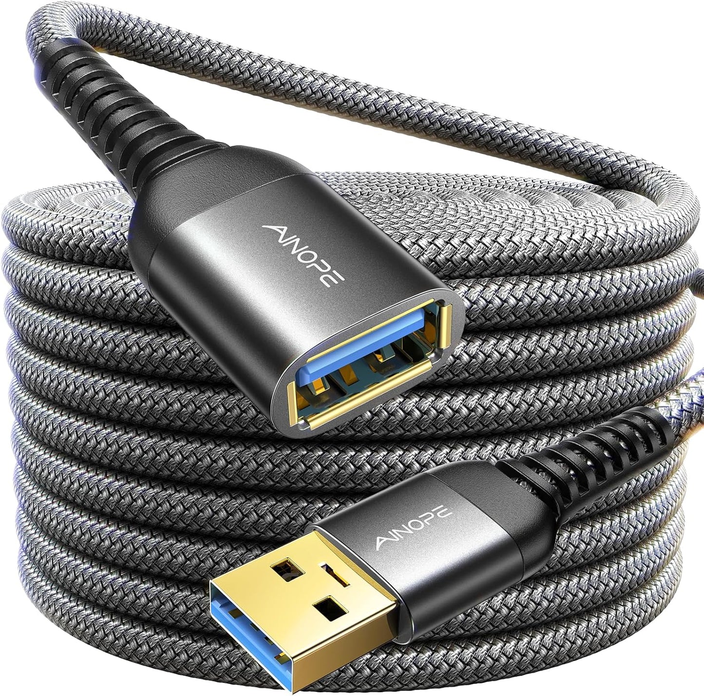 USB Extension Cable,Usb Extender,Usb 3.0 Extension Cable, Male to Female Cord High Data Transfer Compatible with Webcam,Usbkeyboard,Flash Drive,Hard Drive,Printer,10Ft,Grey