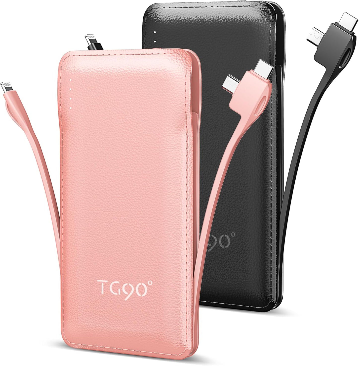 2 Pack 10000Mah Power Bank Built-In Foldable AC Wall Plug and Cables,Ultra Slim Compact Cell Phone Fast Charger,External Battery Pack Compatible with Iphone and Android Devices,Black & Blue
