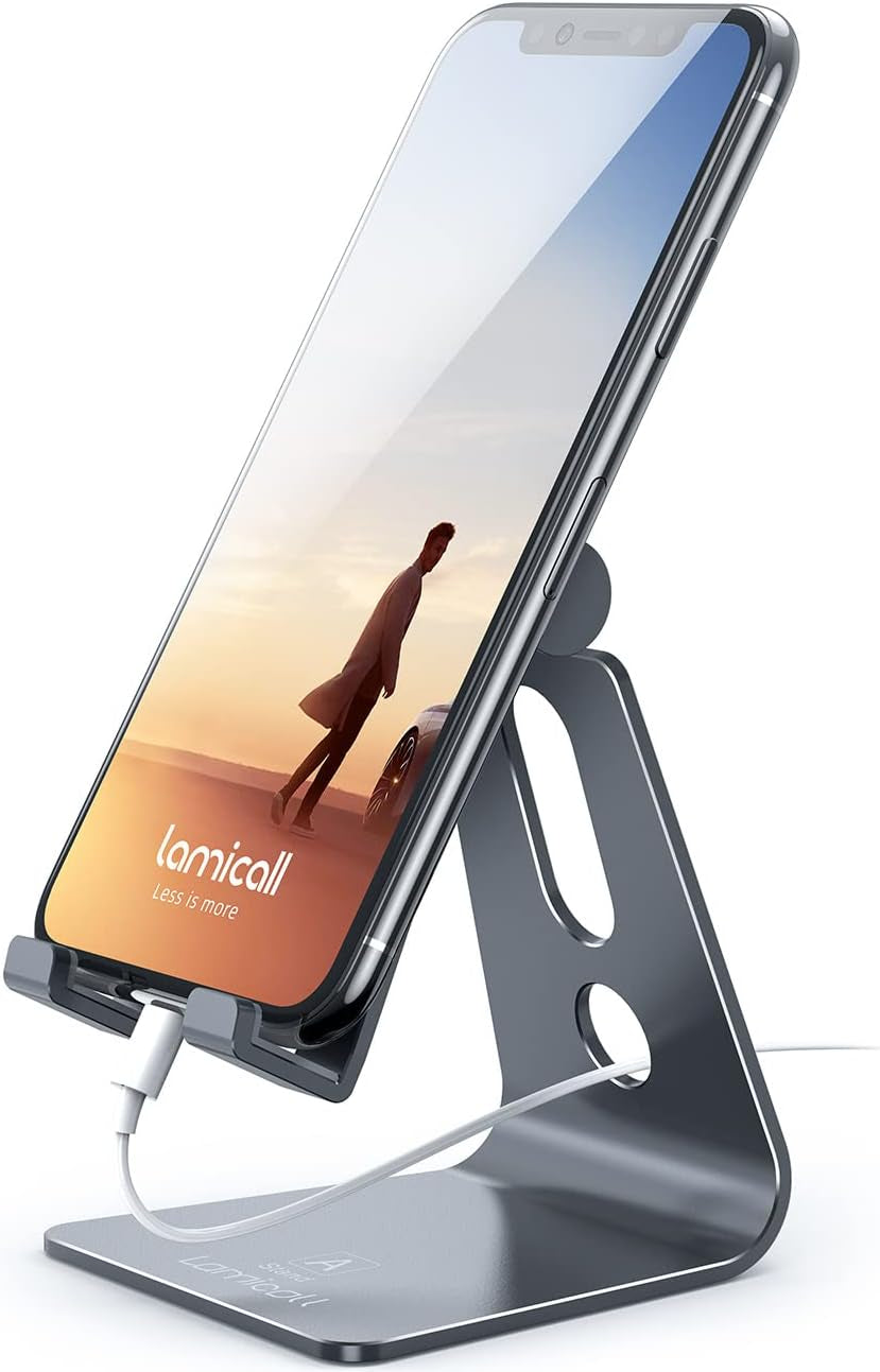 Adjustable Cell Phone Stand, Desk Phone Holder, Cradle, Dock, Compatible with Iphone 17 16 15 14 Air plus Pro Pro Max 13 12 X XS, 4-8" Phones, Office Accessories, All Smartphone, Black