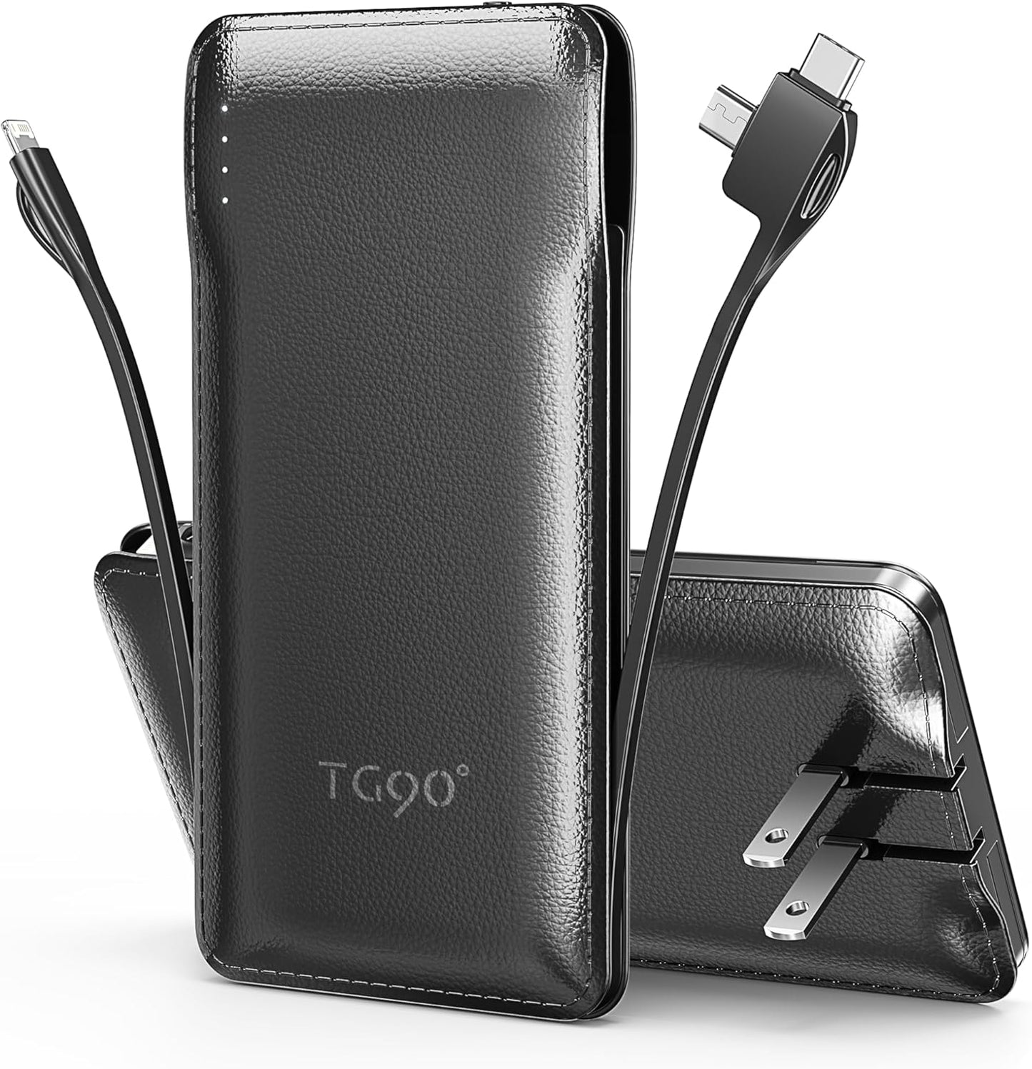 2 Pack 10000Mah Power Bank Built-In Foldable AC Wall Plug and Cables,Ultra Slim Compact Cell Phone Fast Charger,External Battery Pack Compatible with Iphone and Android Devices,Black & Blue