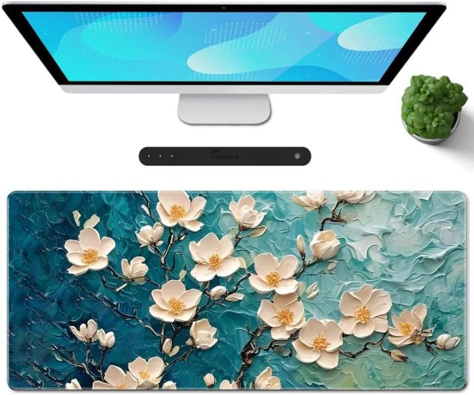 Gaming Mouse Pad XXL XL Large Long Extended Big Mousepad Non-Slip Rubber Keyboard Mouse Pad with Stitched Edges for Laptop Home Office (31.5X11.8X0.08 Inch) … (Aurora)
