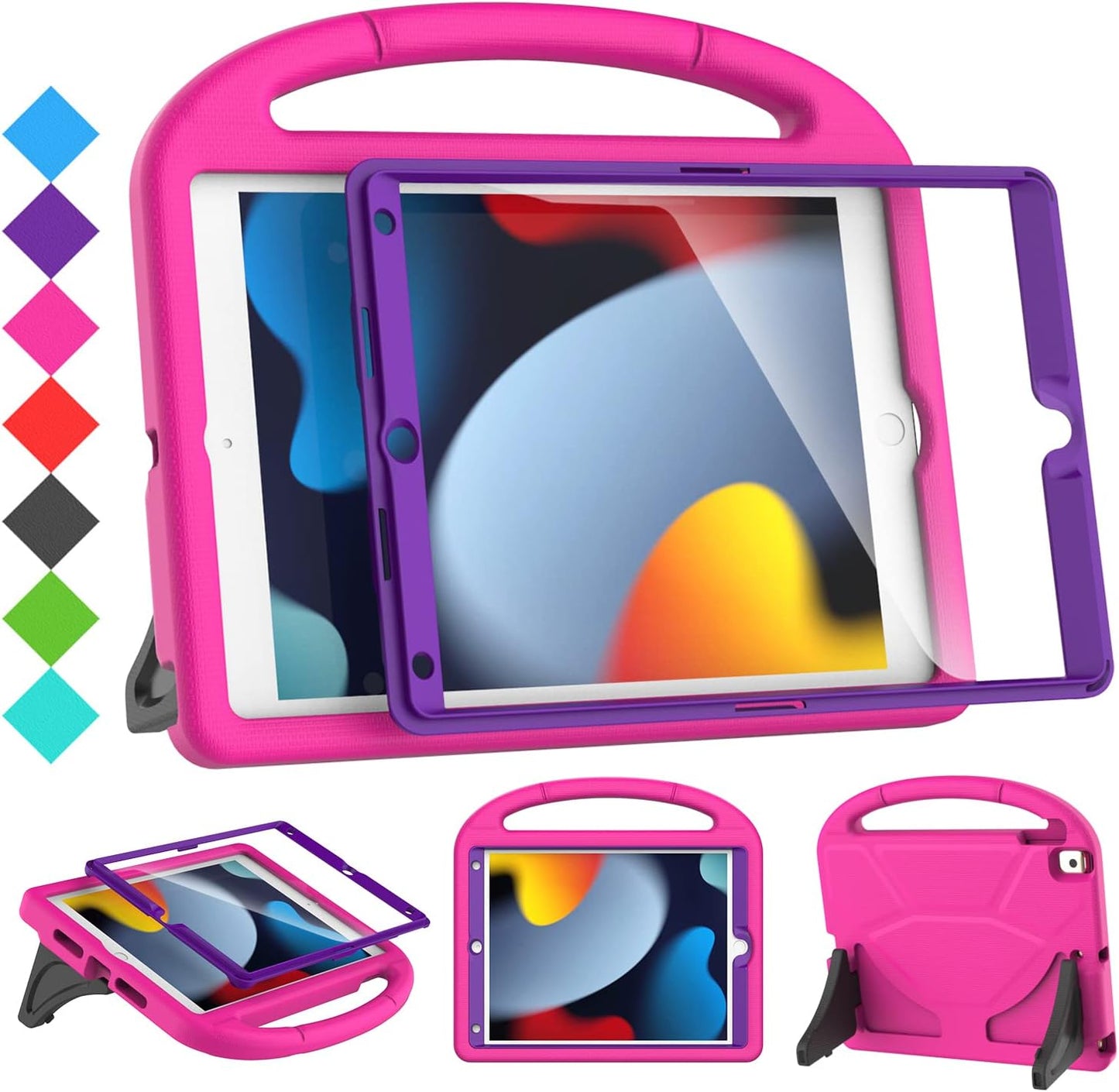 Kids Case for Ipad 9Th/8Th/7Th Generation - Ipad 10.2 Inch 2021/2020/2019 Case with Built-In Screen Protector, Durable Shockproof Handle Stand Kids Cover for Apple Ipad 7/8/9 Gen, Blue