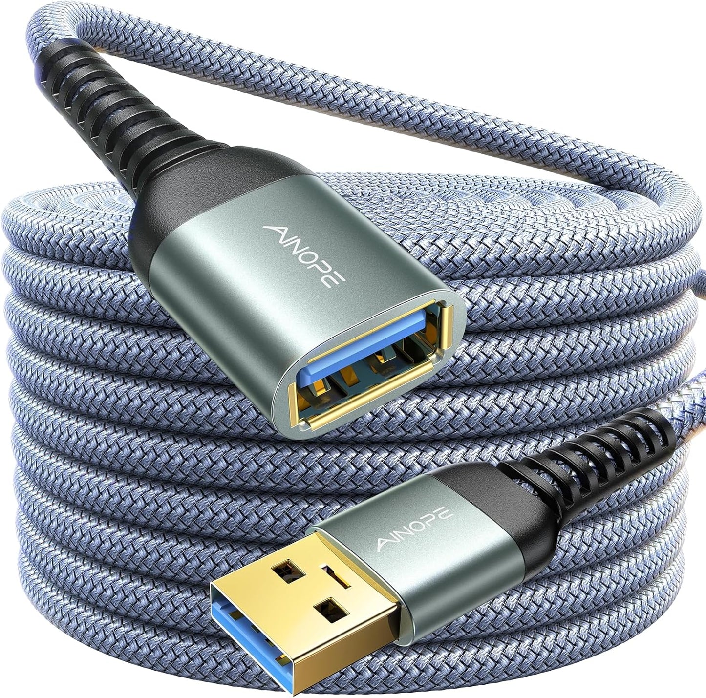 USB Extension Cable,Usb Extender,Usb 3.0 Extension Cable, Male to Female Cord High Data Transfer Compatible with Webcam,Usbkeyboard,Flash Drive,Hard Drive,Printer,10Ft,Grey