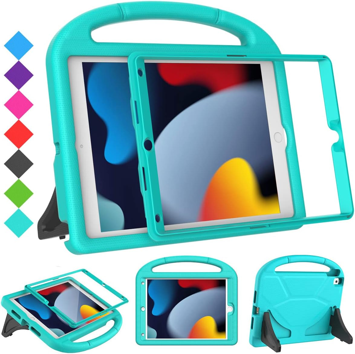 Kids Case for Ipad 9Th/8Th/7Th Generation - Ipad 10.2 Inch 2021/2020/2019 Case with Built-In Screen Protector, Durable Shockproof Handle Stand Kids Cover for Apple Ipad 7/8/9 Gen, Blue