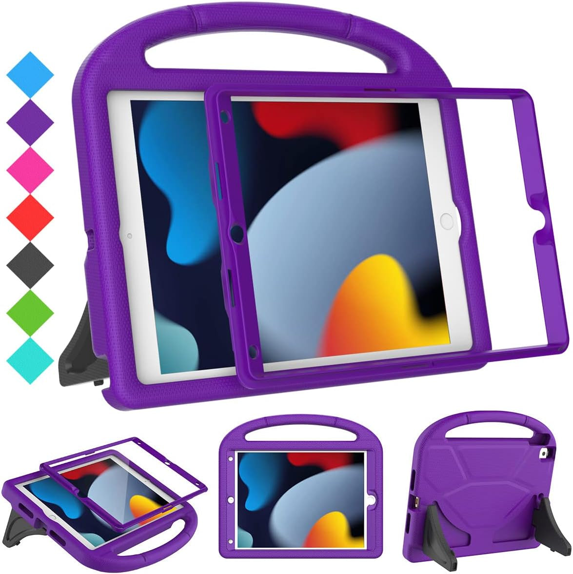 Kids Case for Ipad 9Th/8Th/7Th Generation - Ipad 10.2 Inch 2021/2020/2019 Case with Built-In Screen Protector, Durable Shockproof Handle Stand Kids Cover for Apple Ipad 7/8/9 Gen, Blue