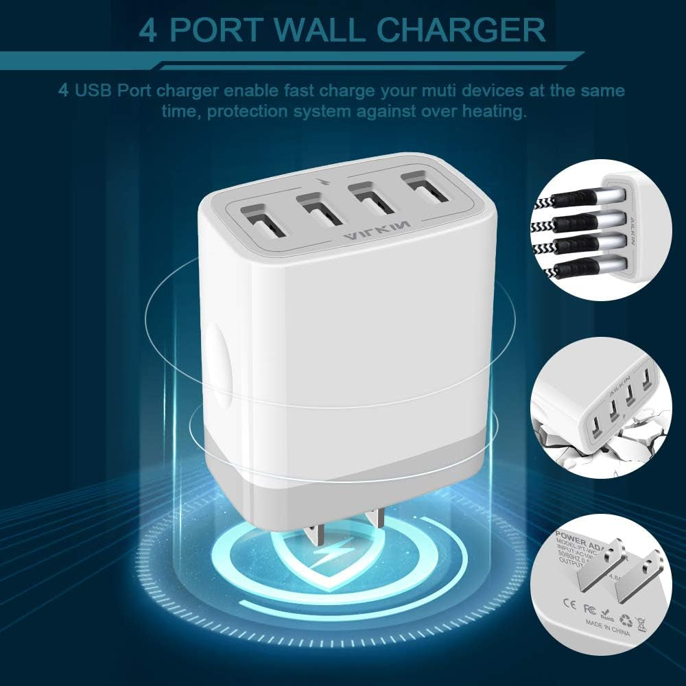 USB Charger Adapter, 2-Pack 4.8A 4-Muti Port Phone Wall Plug Fast Charging Block Box for Iphone 17 16 15 14 13 12 Pro Max 11 SE 10 XR XS, Samsung Galaxy, Moto, LG, Pixel, Power Cube Base Brick