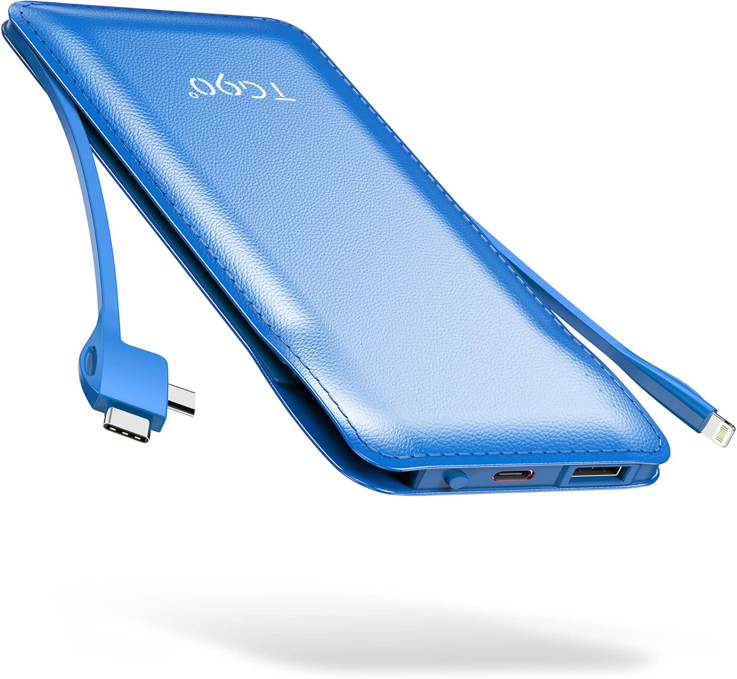 2 Pack 10000Mah Power Bank Built-In Foldable AC Wall Plug and Cables,Ultra Slim Compact Cell Phone Fast Charger,External Battery Pack Compatible with Iphone and Android Devices,Black & Blue