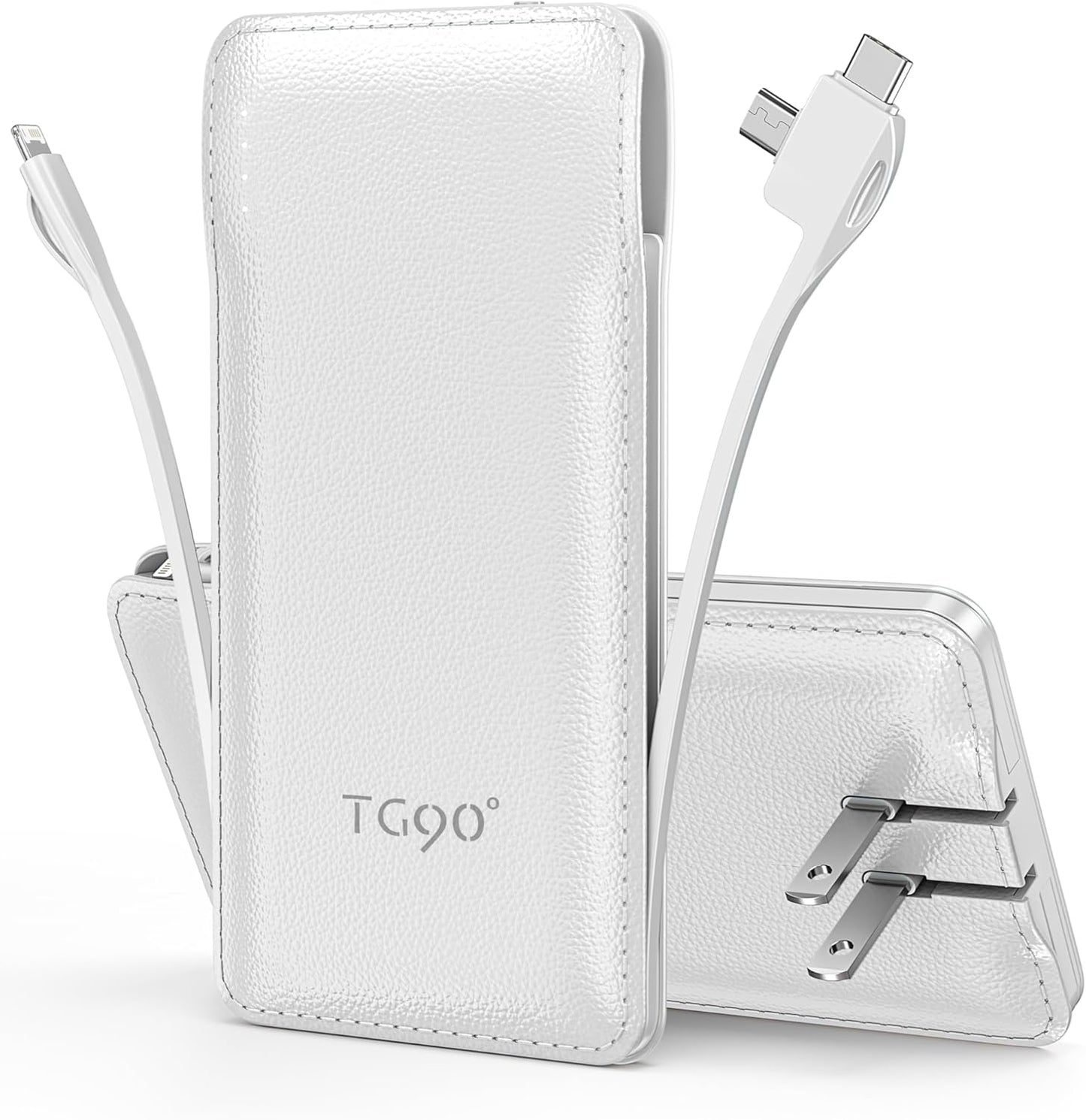 2 Pack 10000Mah Power Bank Built-In Foldable AC Wall Plug and Cables,Ultra Slim Compact Cell Phone Fast Charger,External Battery Pack Compatible with Iphone and Android Devices,Black & Blue