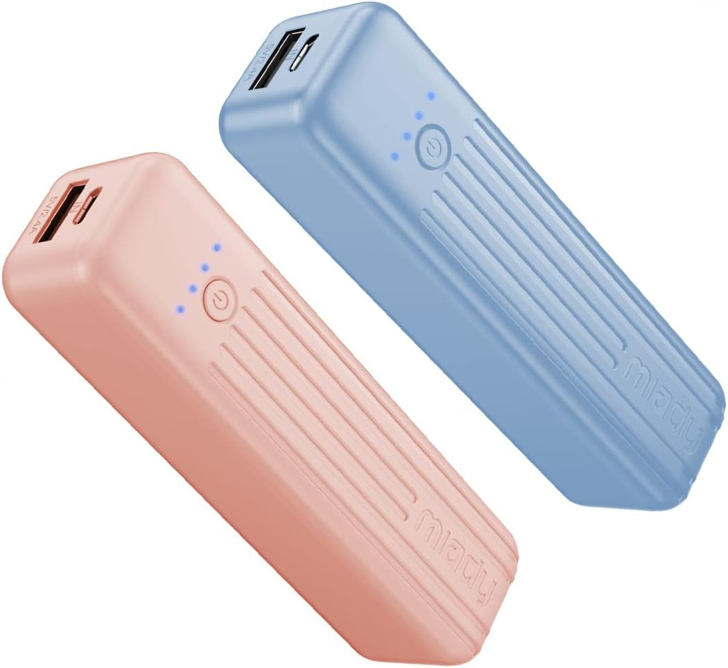 2-Pack Small Portable Charger, 5000Mah Mini Battery Pack 3.45Oz Lightweight Power Bank 5V/2.4A Output & 5V/2A Input Compatible with Iphone, Galaxy, Android Etc
