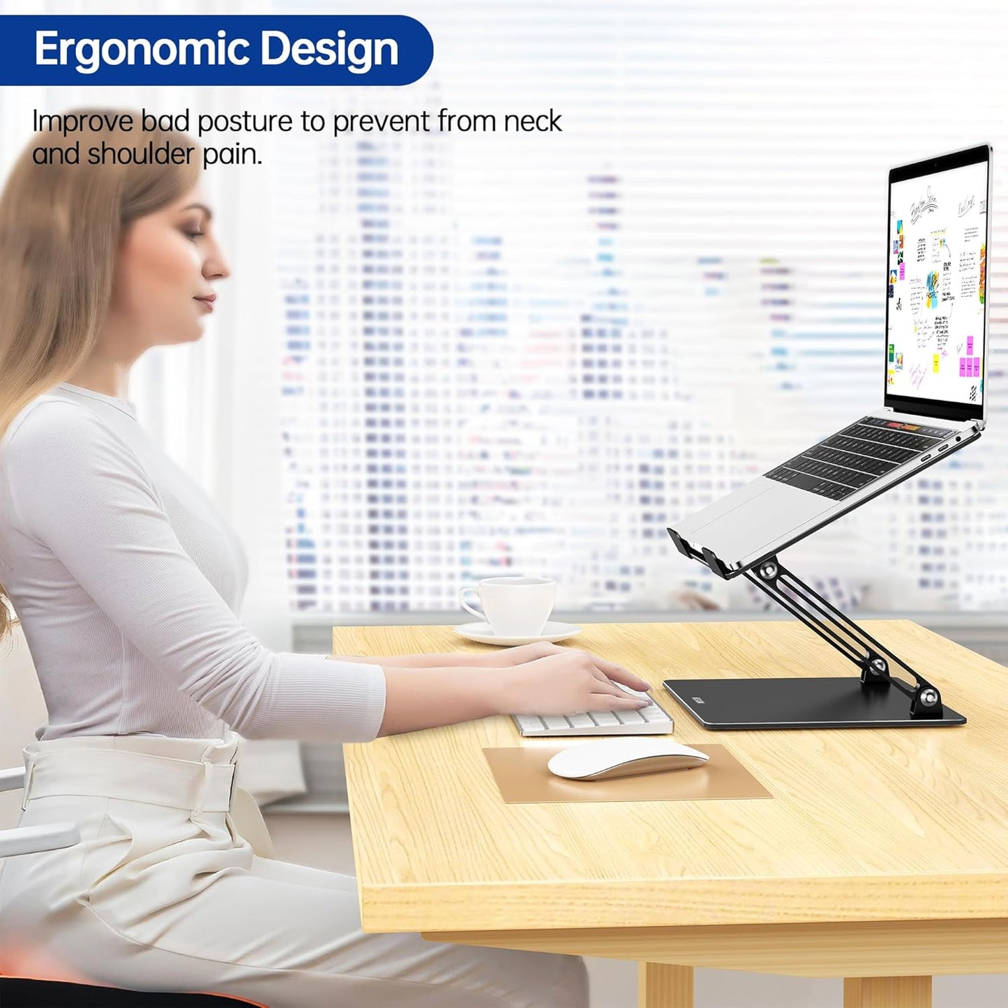 LS10 Aluminum Laptop Stand, Ergonomic Adjustable Notebook Stand, Computer Holder Compatible with Air, Pro, Dell, HP, Lenovo More 10-14" Laptops, Black