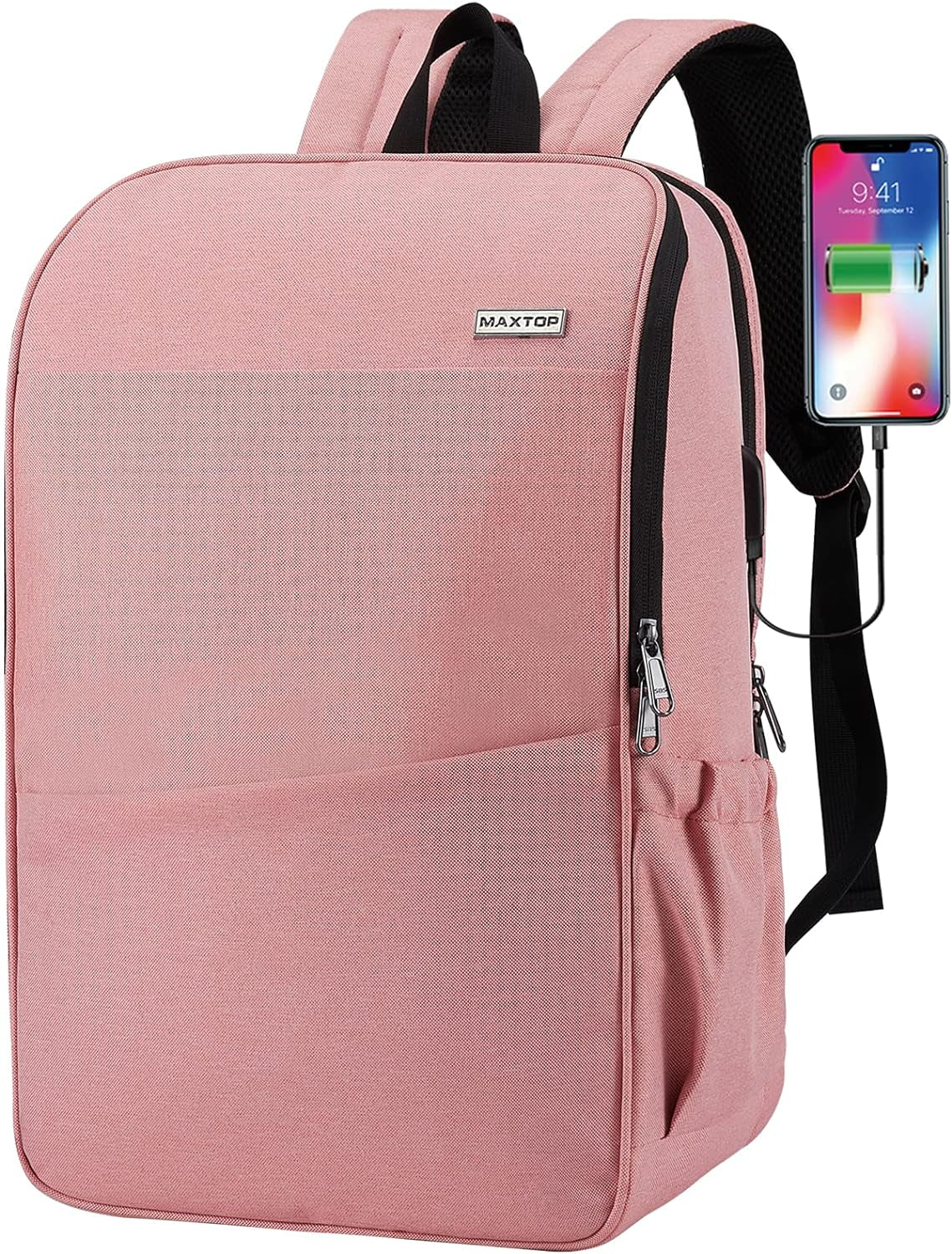 Deep Storage Laptop Backpack with USB Charging Port[Water Resistant] College Computer Bookbag Fits 15 Inch Laptop Black