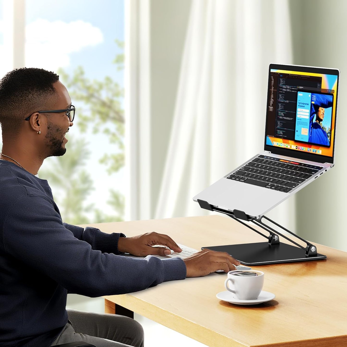 LS10 Aluminum Laptop Stand, Ergonomic Adjustable Notebook Stand, Computer Holder Compatible with Air, Pro, Dell, HP, Lenovo More 10-14" Laptops, Black