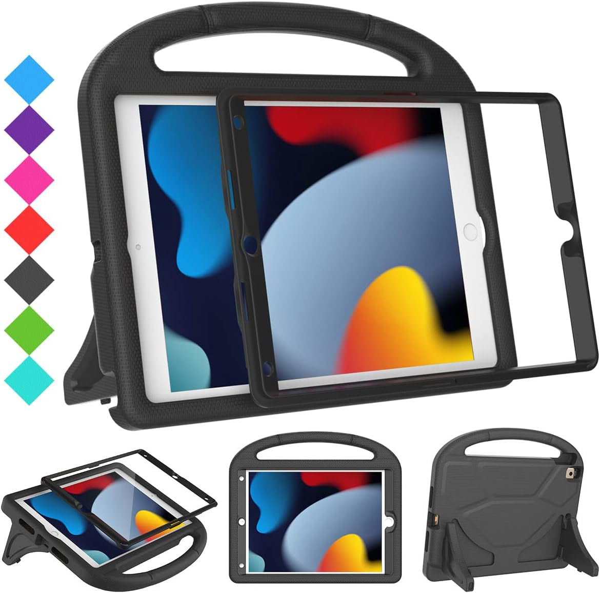 Kids Case for Ipad 9Th/8Th/7Th Generation - Ipad 10.2 Inch 2021/2020/2019 Case with Built-In Screen Protector, Durable Shockproof Handle Stand Kids Cover for Apple Ipad 7/8/9 Gen, Blue