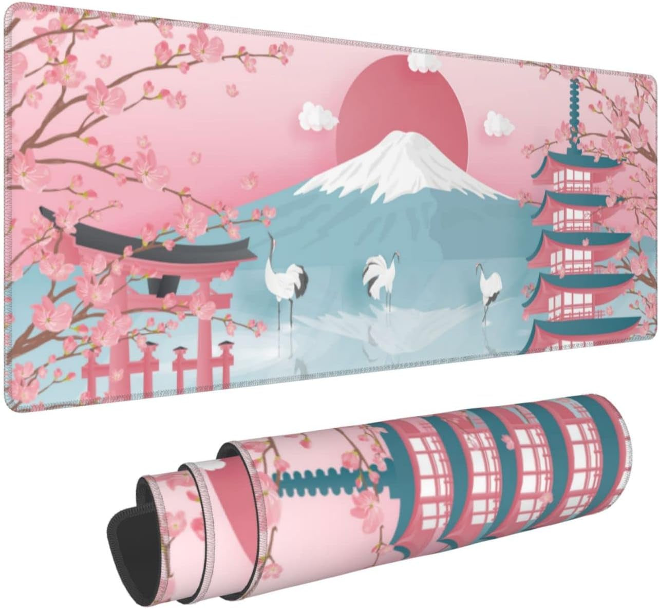 Japanese Ocean Waves Gaming Mouse Pad XL, Non Slip Rubber Base Mousepad, Stitched Edges Desk Pad, Extended Large Mice Pad,31.5 X 11.8 Inch (Astrology Moon Sun)