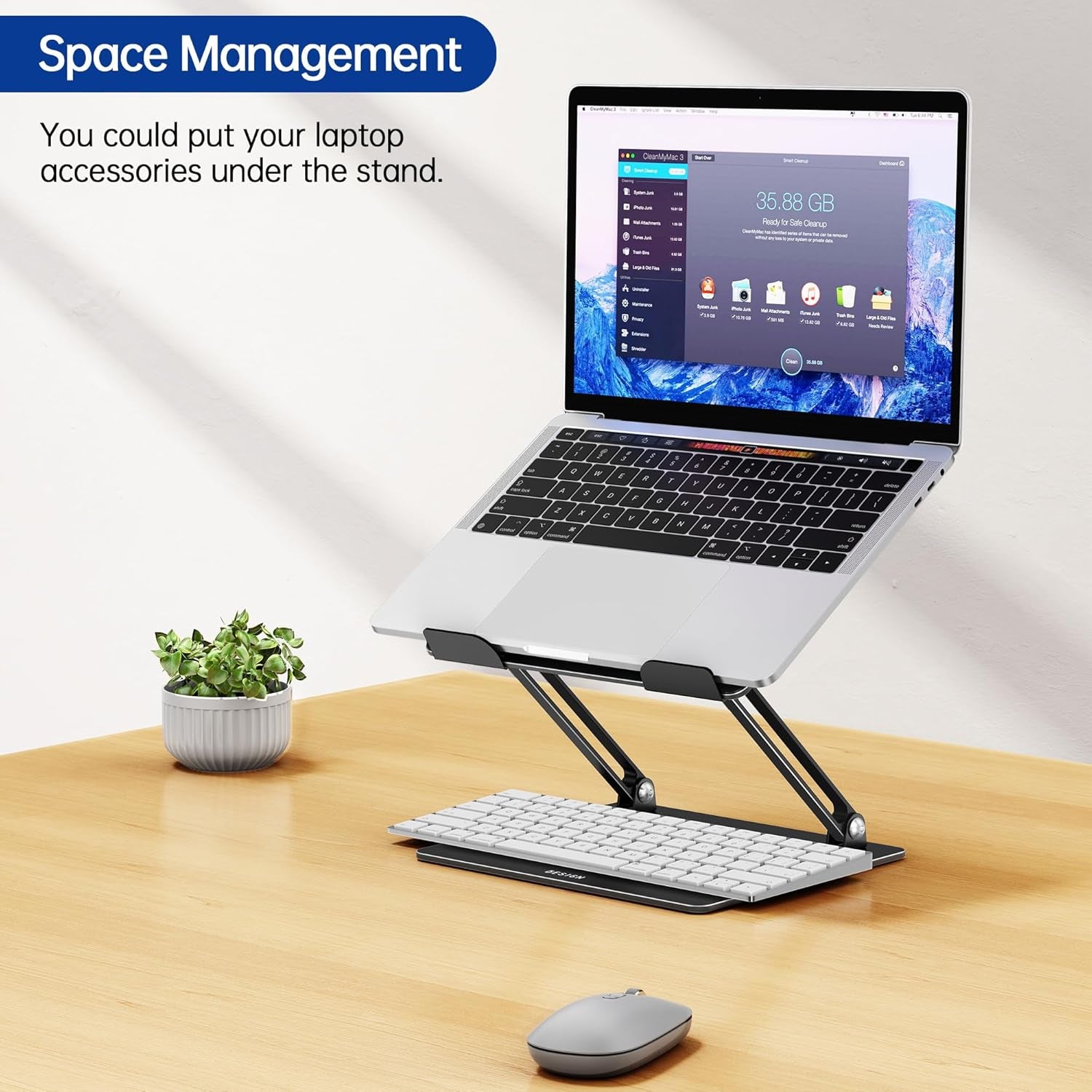 LS10 Aluminum Laptop Stand, Ergonomic Adjustable Notebook Stand, Computer Holder Compatible with Air, Pro, Dell, HP, Lenovo More 10-14" Laptops, Black