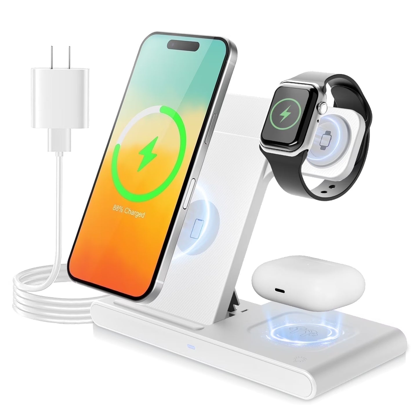 Wireless Charger, Magnetic Charging Stand Compatible with Iphone 16 15 14 13 12 11 Pro Max plus XS XR X 8, Charger for Apple Watch 9 8 7 6 5 4 3 2 SE, for Airpods 3 2 Pro, 3 in 1 Charging Station