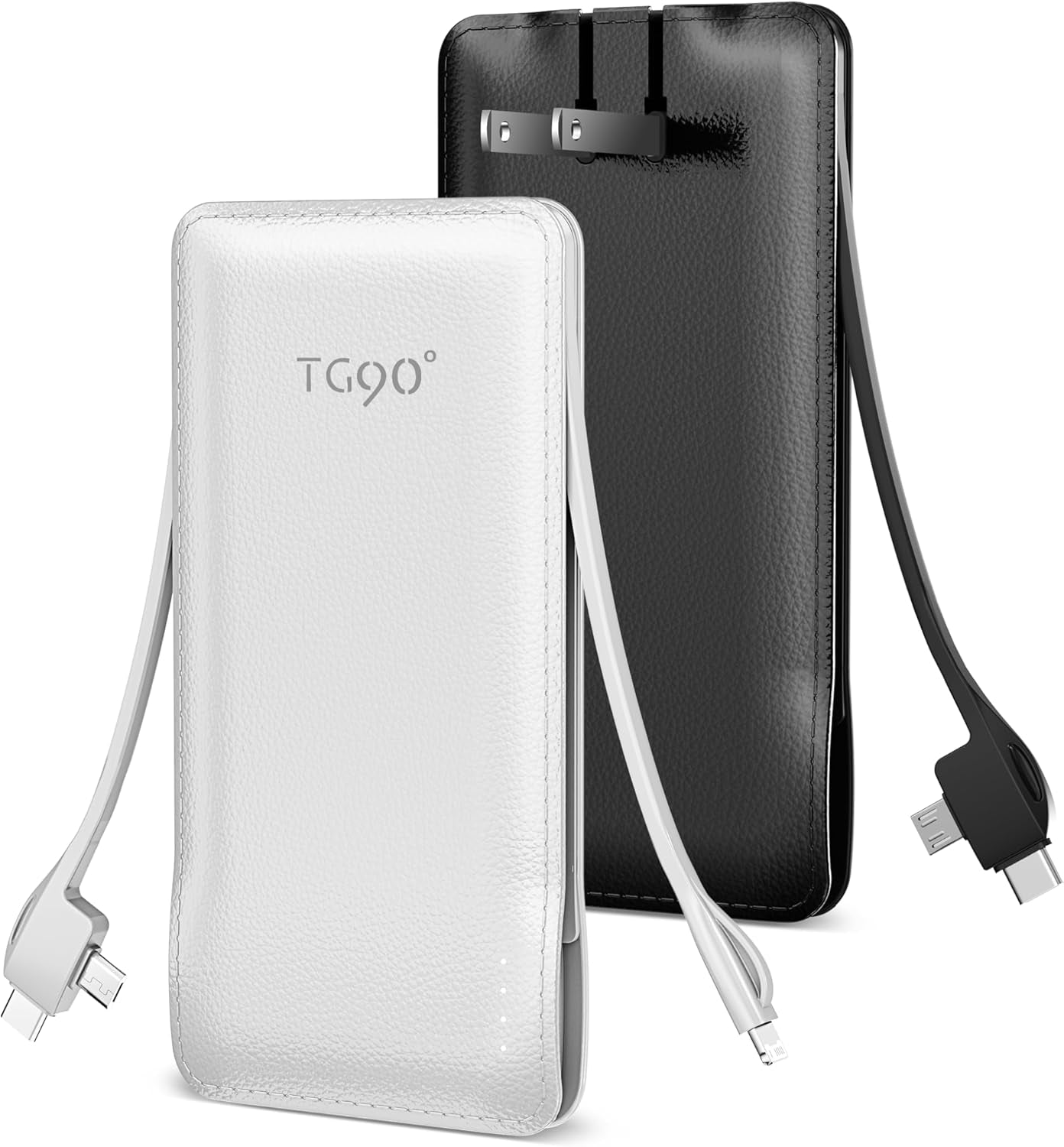 2 Pack 10000Mah Power Bank Built-In Foldable AC Wall Plug and Cables,Ultra Slim Compact Cell Phone Fast Charger,External Battery Pack Compatible with Iphone and Android Devices,Black & Blue