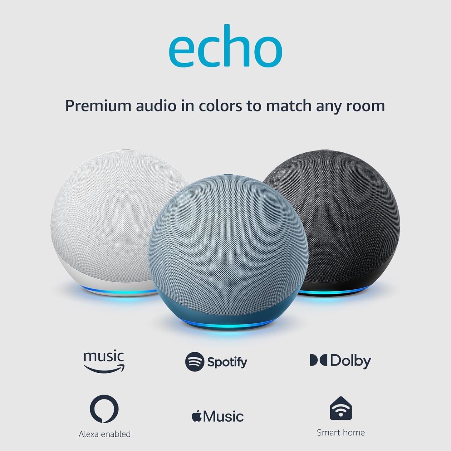 Echo (Newest Model), Alexa Speaker with Premium Sound, Ideal for Large Bedrooms, Living Rooms and Kitchens, Charcoal