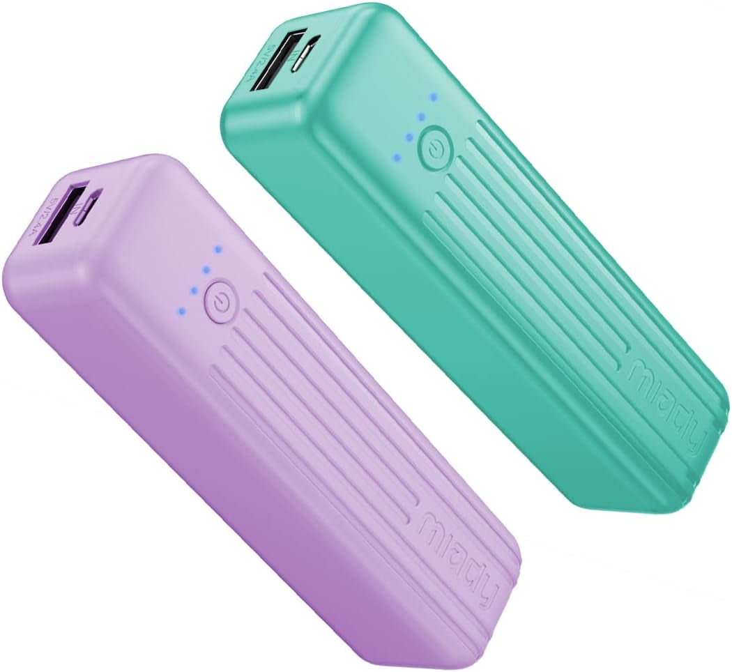 2-Pack Small Portable Charger, 5000Mah Mini Battery Pack 3.45Oz Lightweight Power Bank 5V/2.4A Output & 5V/2A Input Compatible with Iphone, Galaxy, Android Etc