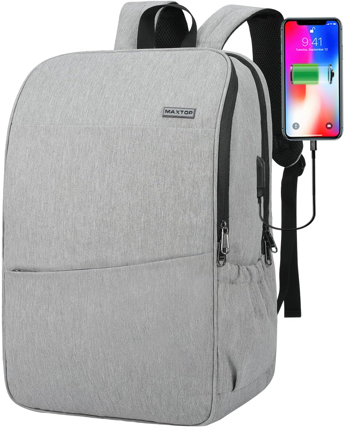 Deep Storage Laptop Backpack with USB Charging Port[Water Resistant] College Computer Bookbag Fits 15 Inch Laptop Black