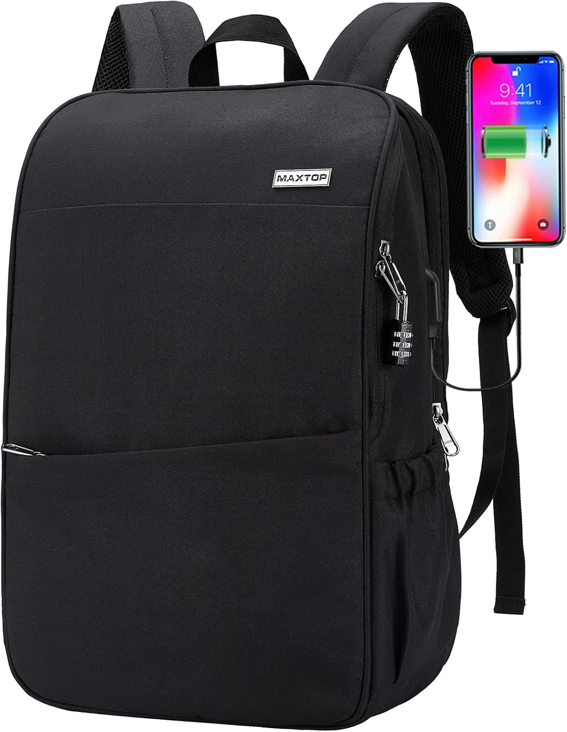 Deep Storage Laptop Backpack with USB Charging Port[Water Resistant] College Computer Bookbag Fits 15 Inch Laptop Black