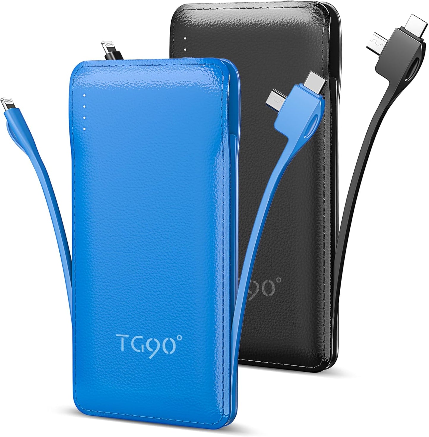 2 Pack 10000Mah Power Bank Built-In Foldable AC Wall Plug and Cables,Ultra Slim Compact Cell Phone Fast Charger,External Battery Pack Compatible with Iphone and Android Devices,Black & Blue