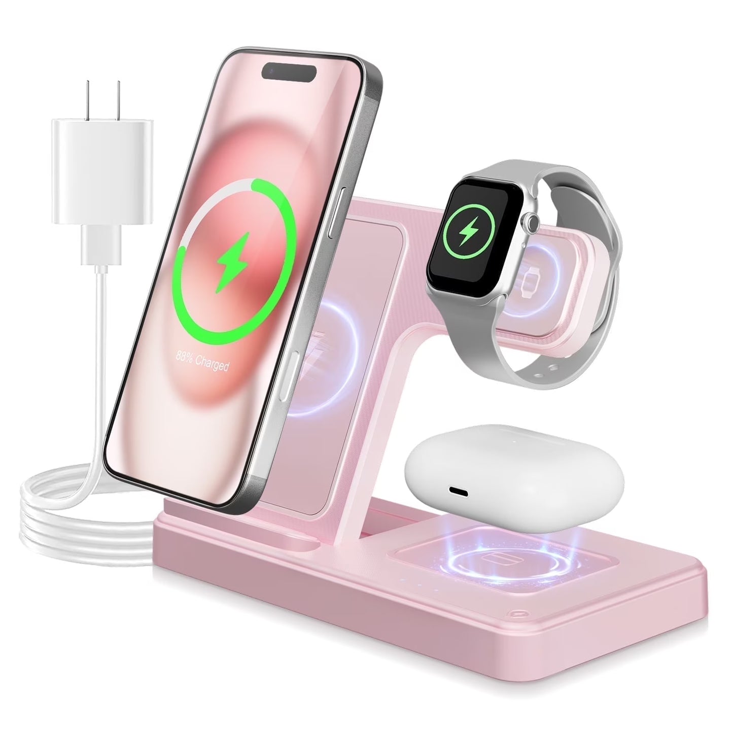 Wireless Charger, Magnetic Charging Stand Compatible with Iphone 16 15 14 13 12 11 Pro Max plus XS XR X 8, Charger for Apple Watch 9 8 7 6 5 4 3 2 SE, for Airpods 3 2 Pro, 3 in 1 Charging Station