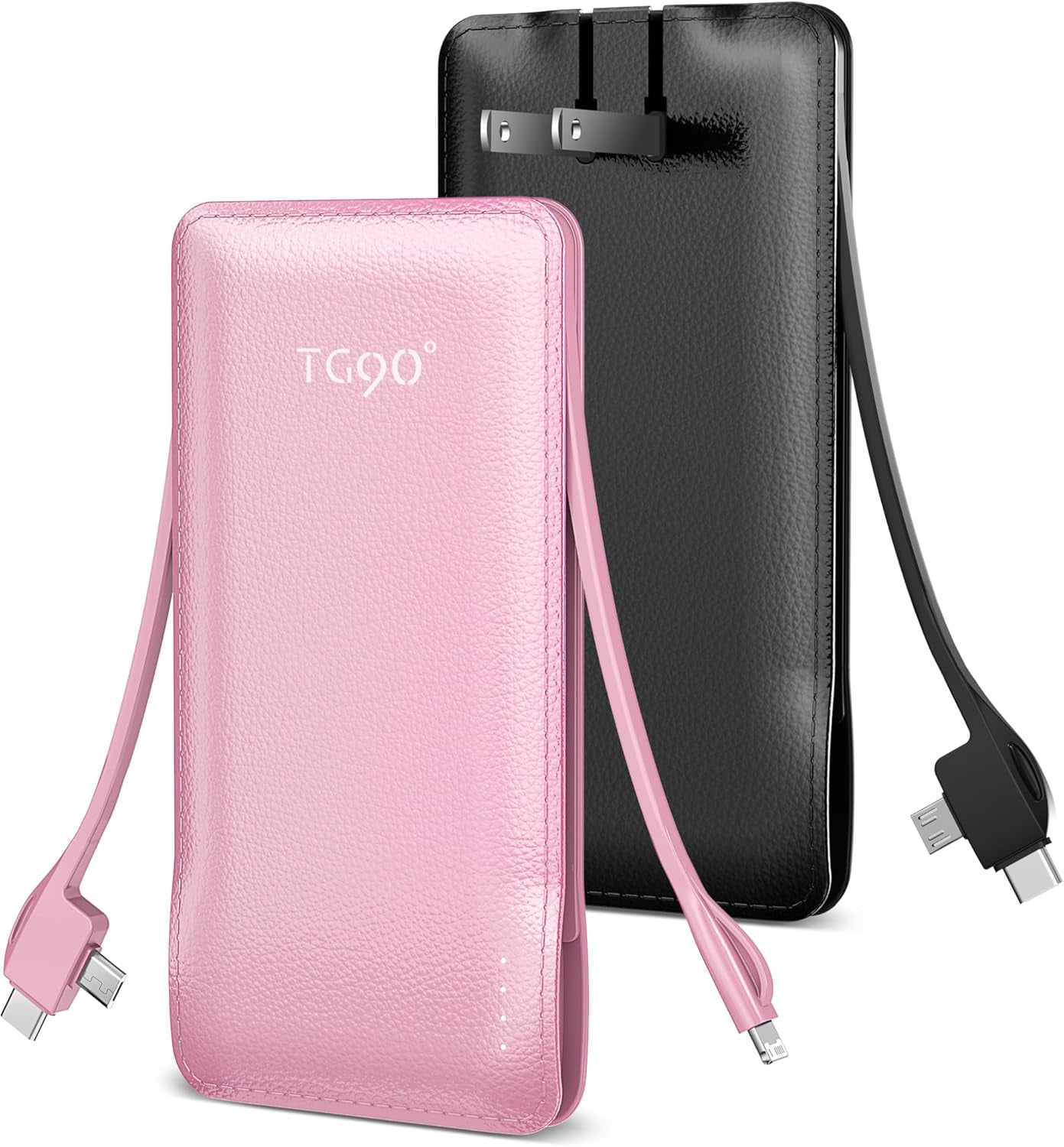 2 Pack 10000Mah Power Bank Built-In Foldable AC Wall Plug and Cables,Ultra Slim Compact Cell Phone Fast Charger,External Battery Pack Compatible with Iphone and Android Devices,Black & Blue