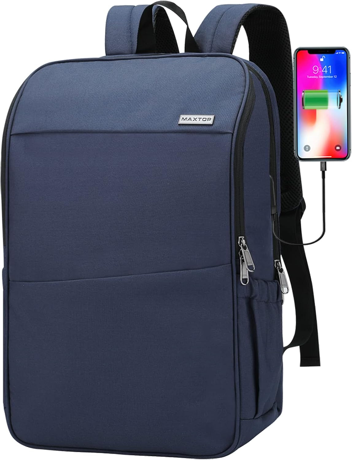 Deep Storage Laptop Backpack with USB Charging Port[Water Resistant] College Computer Bookbag Fits 15 Inch Laptop Black