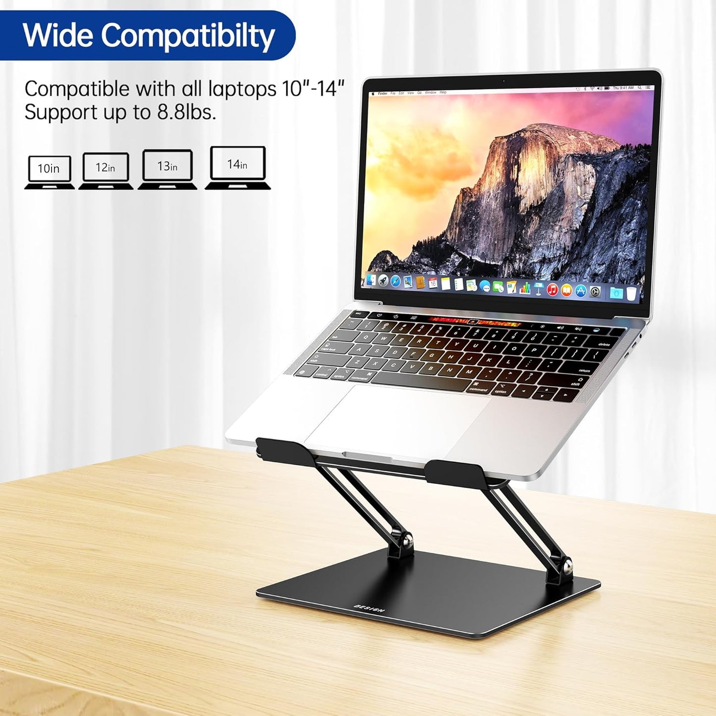 LS10 Aluminum Laptop Stand, Ergonomic Adjustable Notebook Stand, Computer Holder Compatible with Air, Pro, Dell, HP, Lenovo More 10-14" Laptops, Black